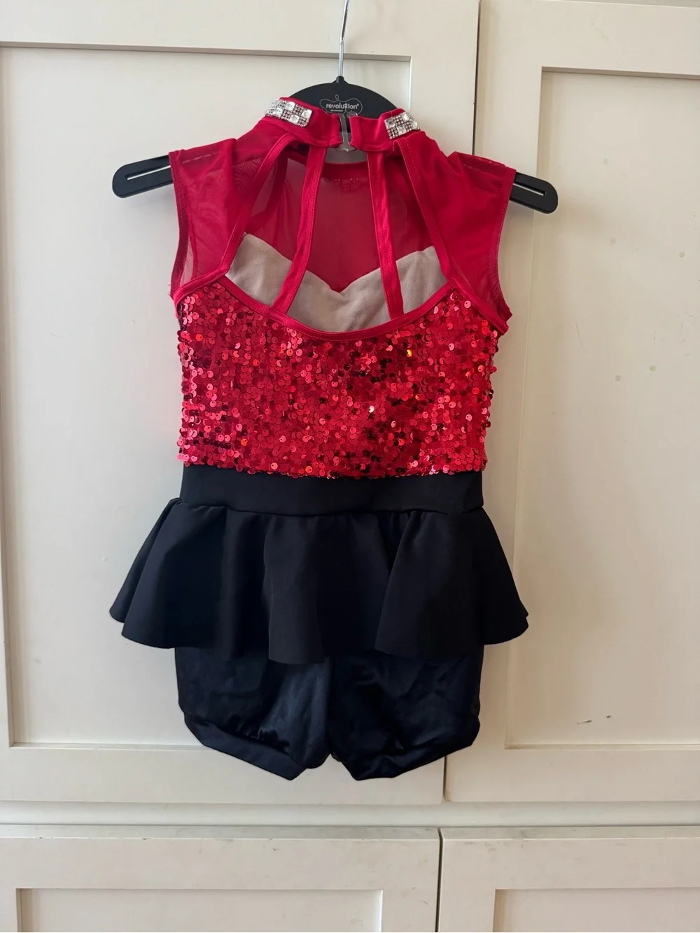 Red Sequin Peplum Dance Costume - Kids